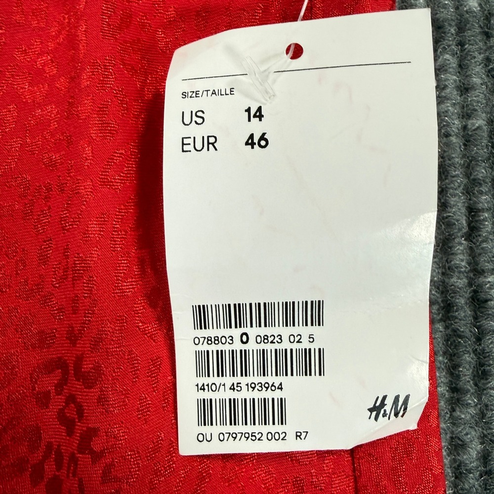 H&M JacquardAnimal Print Satin Midi Slip Skirt Womens 14 Red Leopard Pull-on - Picture 6 of 8
